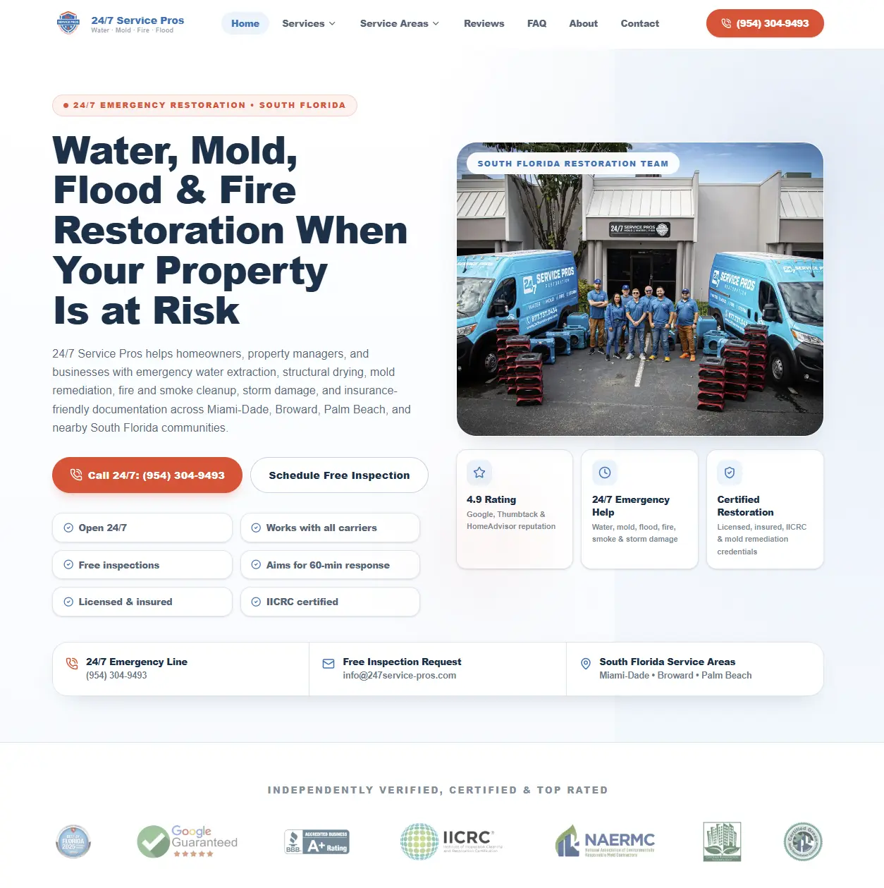 Desktop screenshot of the 24/7 Service Pros website built by Okhten Group